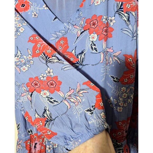 J Jill Dress Sz M Floral Resort Boho Tie Waist Layered Hem Floral Coastal Casual - Picture 12 of 14